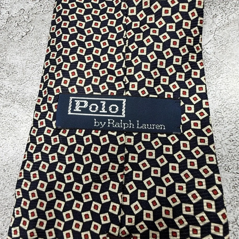 Polo By Ralph Lauren Silk Tie Mens One Size Blue Geometric Made In Italy Necktie